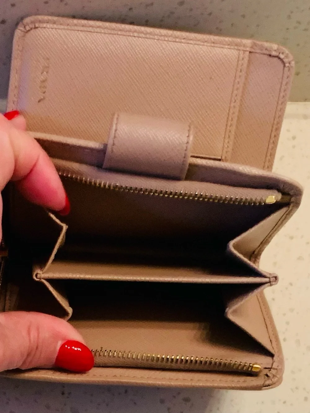 Authentic Prada Small Tan Saffiano Leather Wallet with Gold Logo